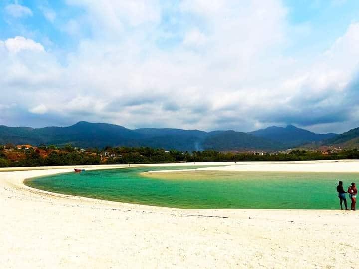 Beach Number 2 near Freetown, Sierra Leone: white sand and turquoise lagoon