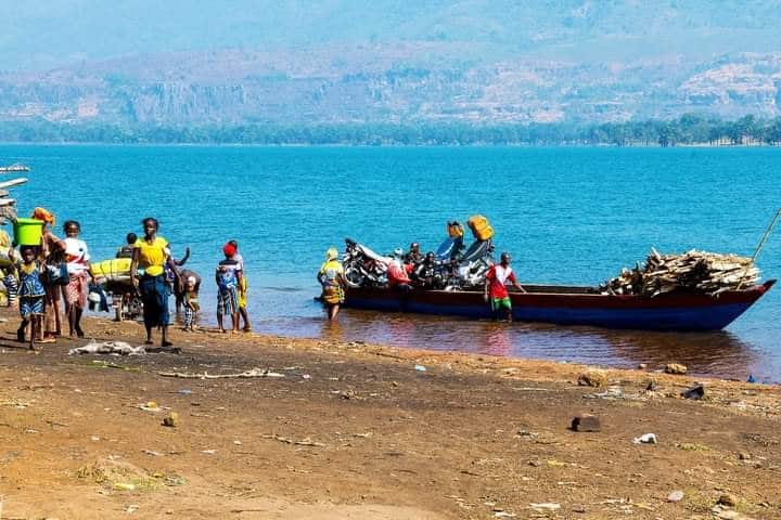 Boats on Lake Samaya near Kindia, Guinea
