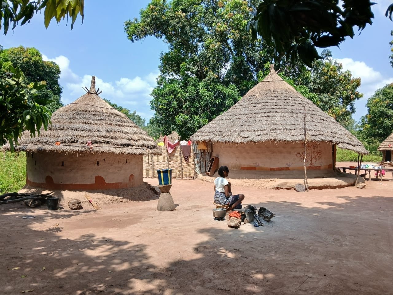 Traditional thatched round huts in a Guinean village
